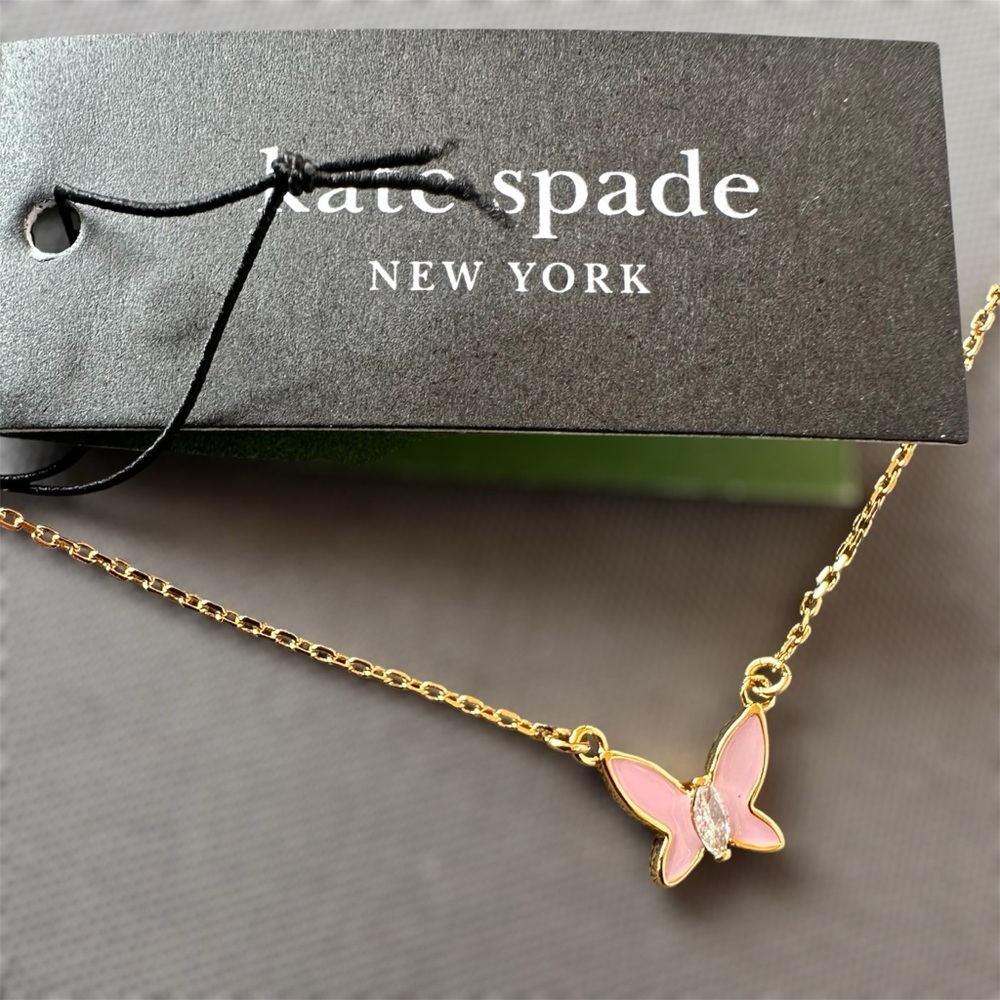 New Kate Spade New York Social Butterfly Pendant; Gold/Pink. New with Tag